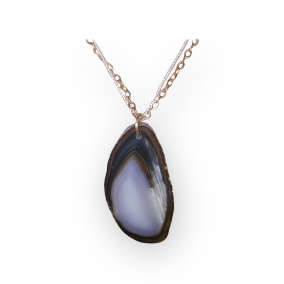 new Robert Rose ✲ Polished Organic Agate Slice Necklace ✲ Rose Gold Link Chain - Picture 1 of 16